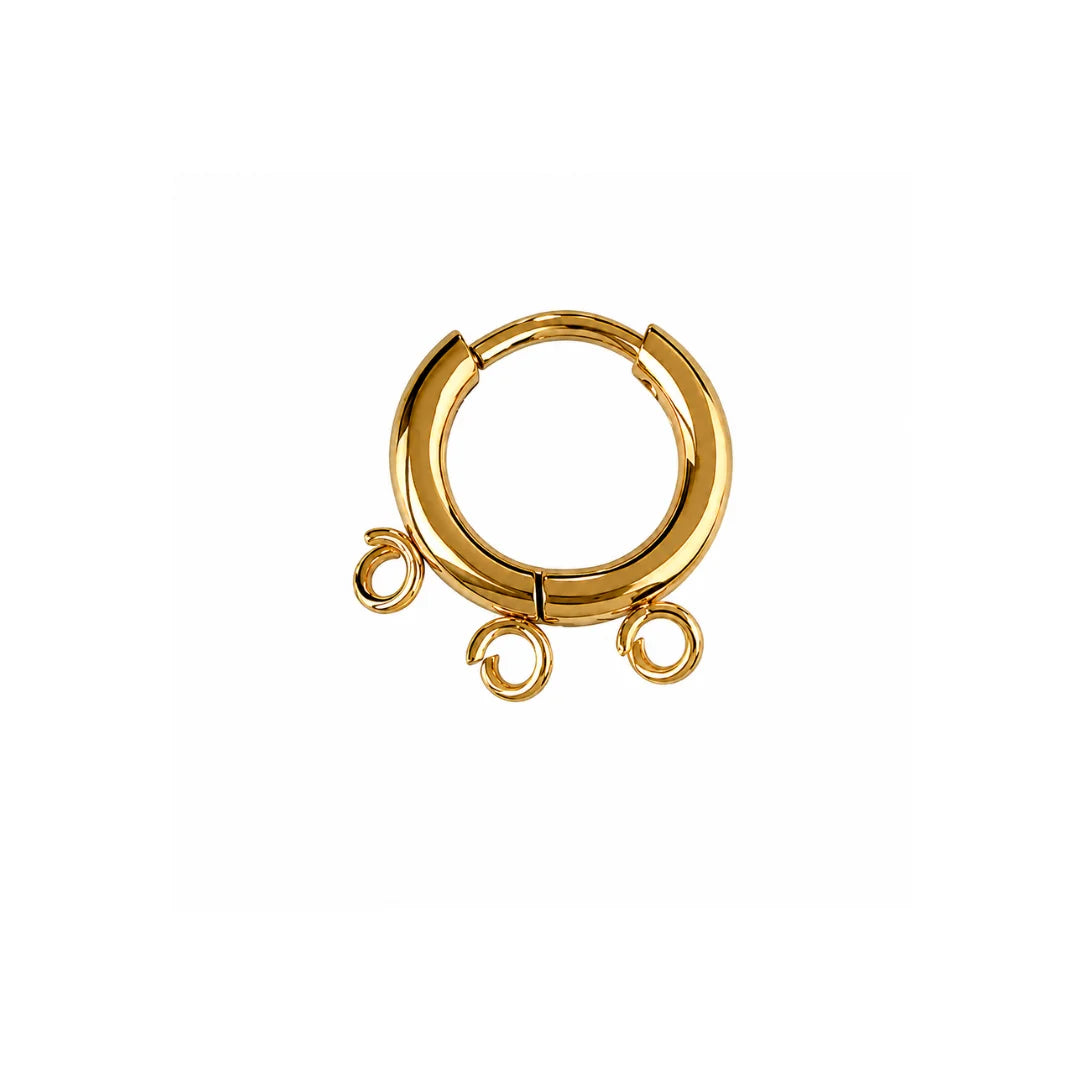 Stainless Steel | Pair of Gold Plated Leverback Round Hoop Earrings with 3 Loop