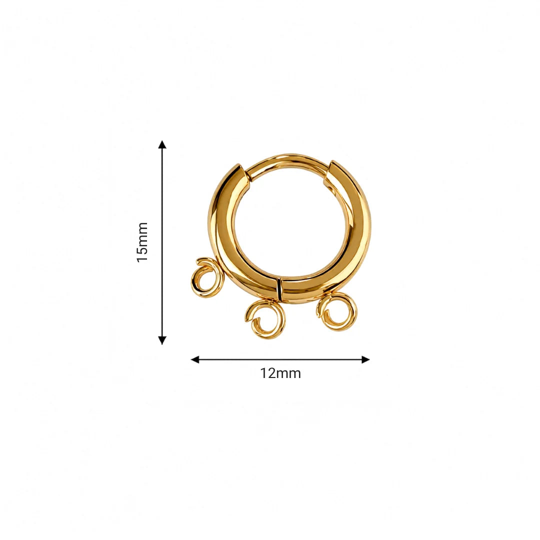 Stainless Steel | Pair of Gold Plated Leverback Round Hoop Earrings with 3 Loop