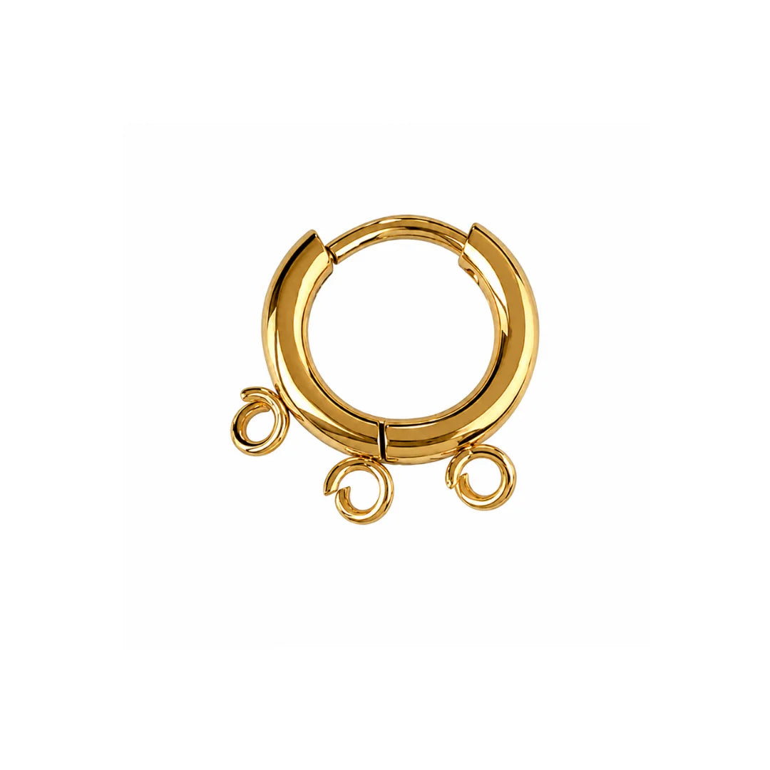 Stainless Steel | Pair of Gold Plated Leverback Round Hoop Earrings with 3 Loop
