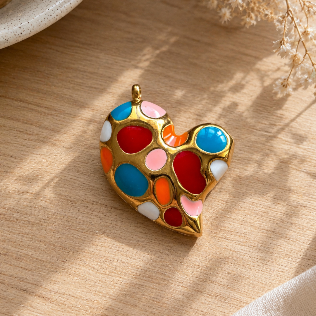 Stainless Steel | Multicolour Heart Enamel Charm