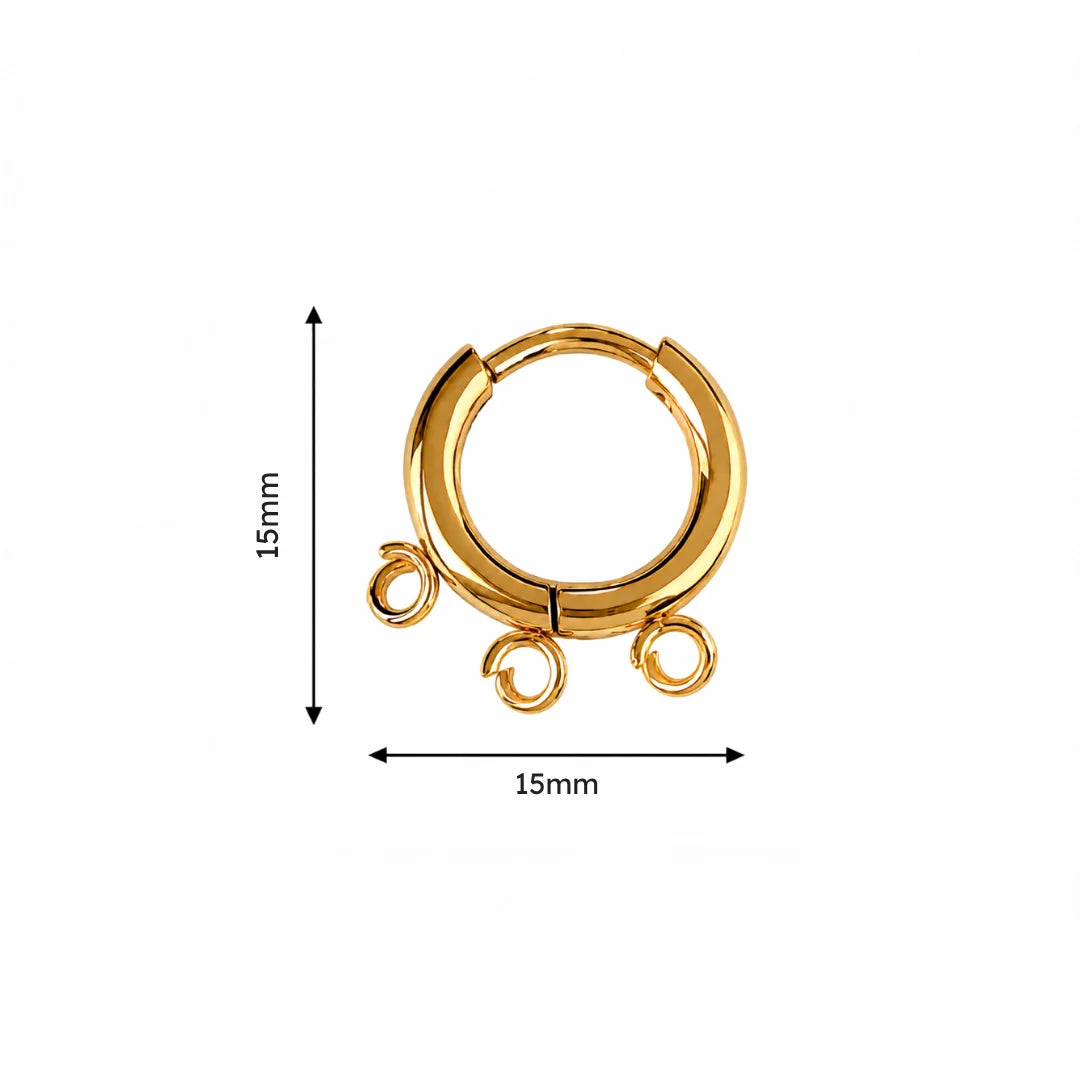 Stainless Steel | Pair of Gold Plated Leverback Round Hoop Earrings with 3 Loop