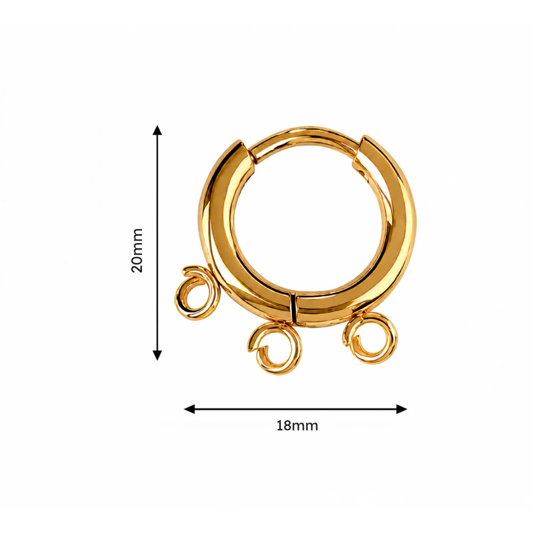 Stainless Steel | Pair of Gold Plated Leverback Round Hoop Earrings with 3 Loop