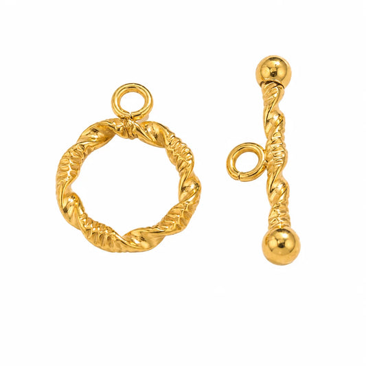 Stainless Steel | Gold Plated Twisted Pattern Toggle Clasp