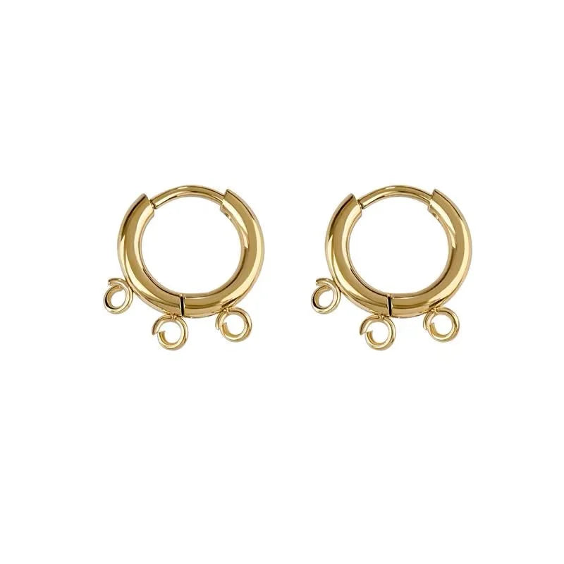 Stainless Steel | Pair of Gold Plated Leverback Round Hoop Earrings with 3 Loop