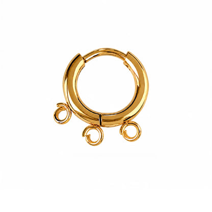 Stainless Steel | Pair of Gold Plated Leverback Round Hoop Earrings with 3 Loop