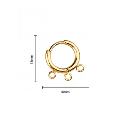 Stainless Steel | Pair of Gold Plated Leverback Round Hoop Earrings with 3 Loop