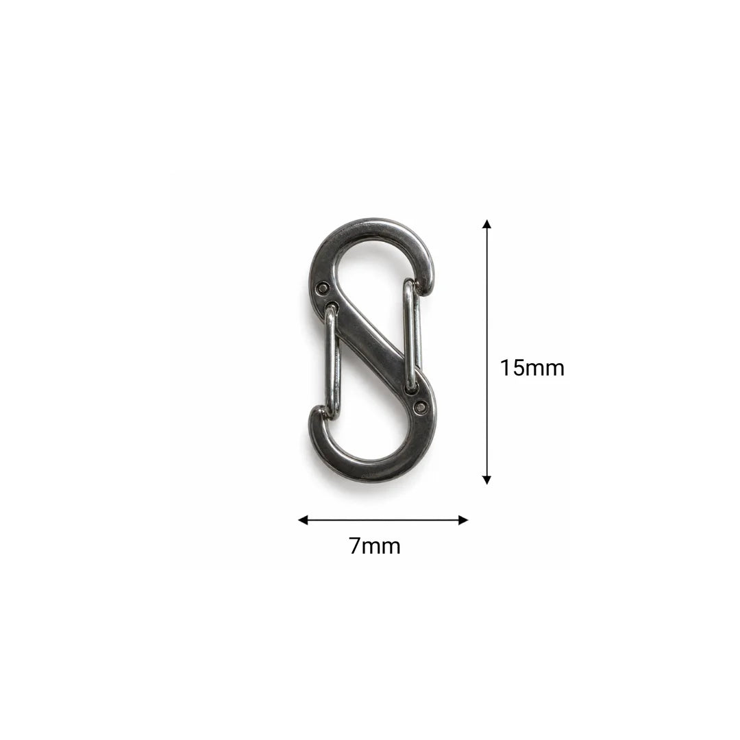 Stainless Steel | Silver Plated S-Shaped Carabiner Connector Clasp | 15mm (H) x 7mm (W)