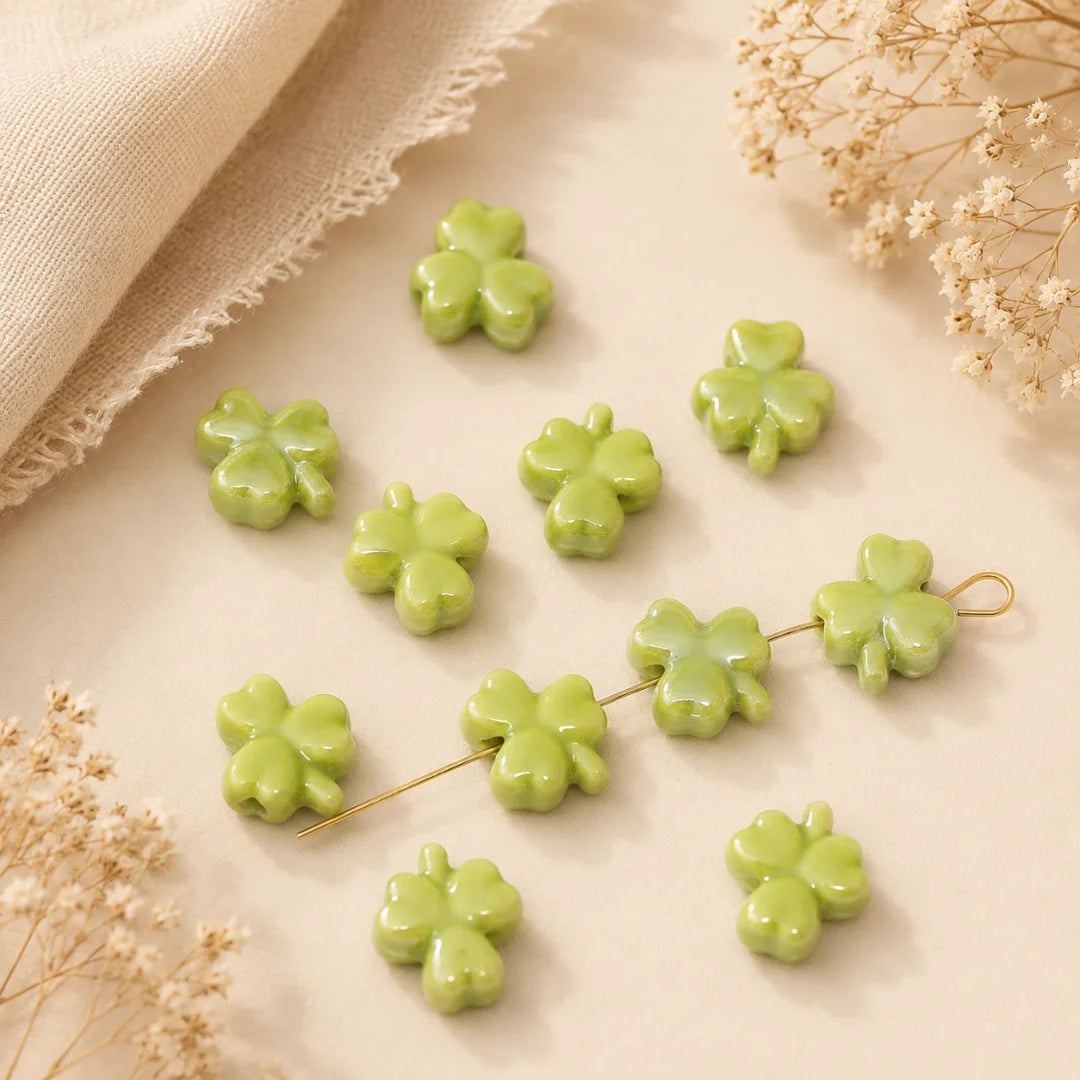Porcelain Three Leaf Bead