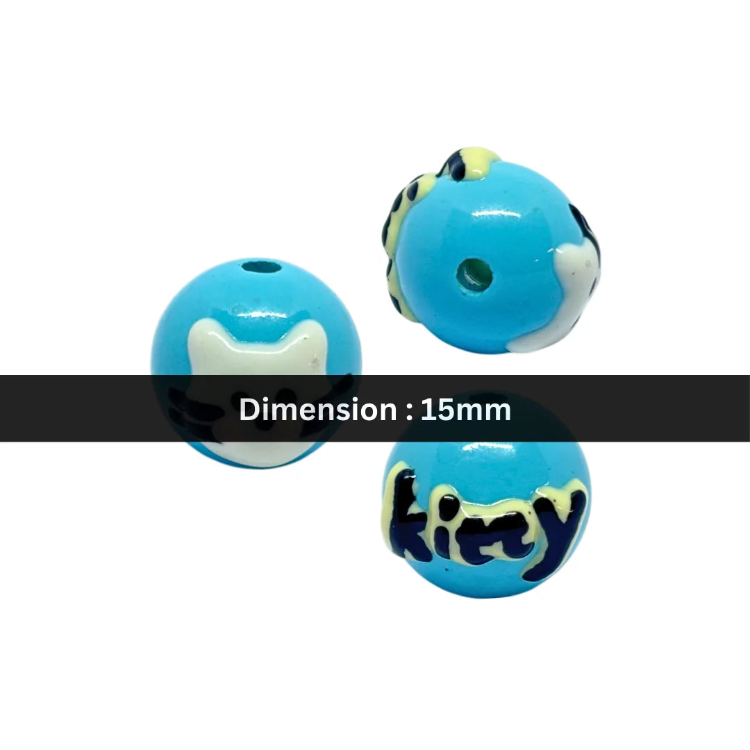 Blue Kitty Round Bead | 15mm