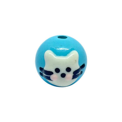 Blue Kitty Round Bead | 15mm