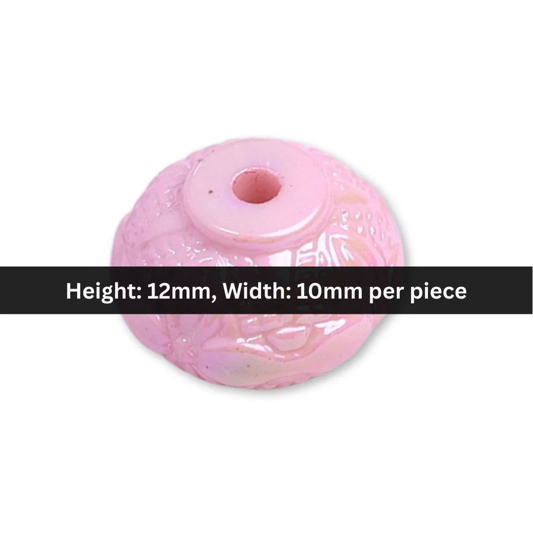 Acrylic | 12x10 mm | Carved Floral Round Bead