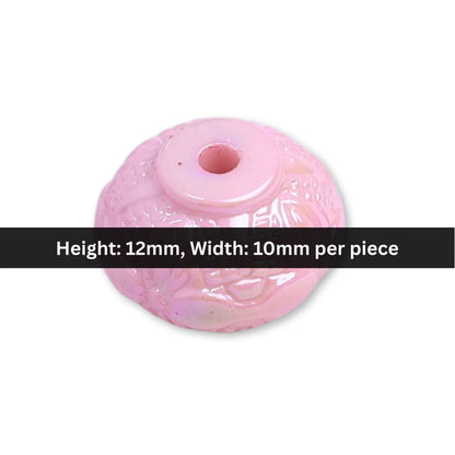 Acrylic | 12x10 mm | Carved Floral Round Bead