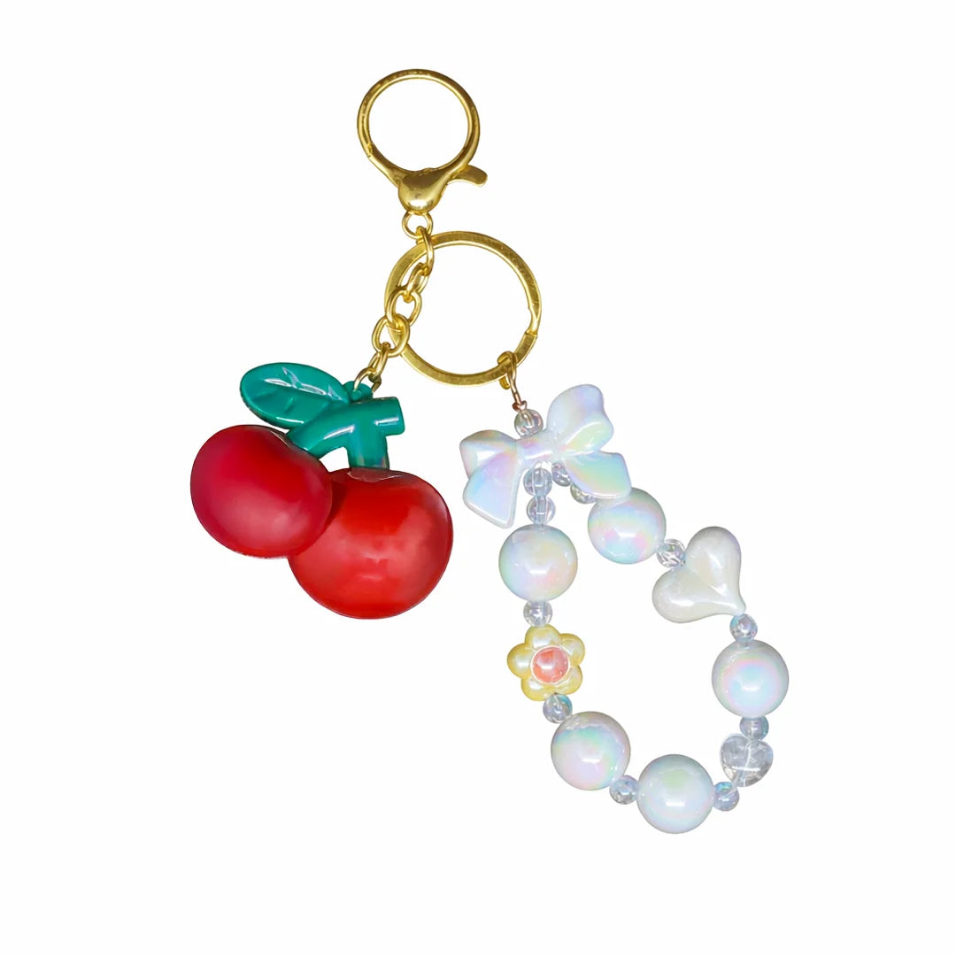 Vibrant Keychain With Cherry And Pearl Charms