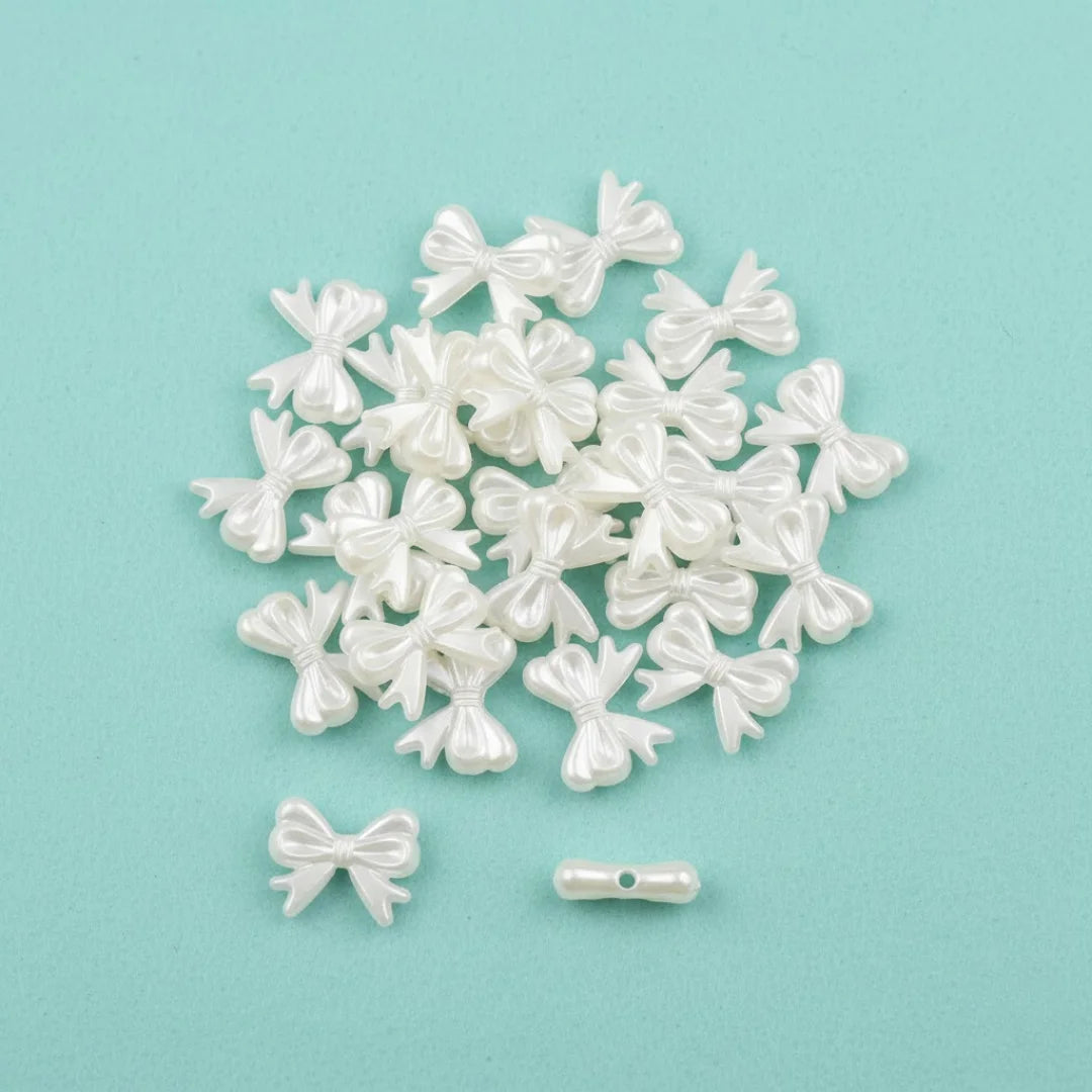 Acrylic | 15x18 mm | Decorative Bow Beads – White Pearl Finish