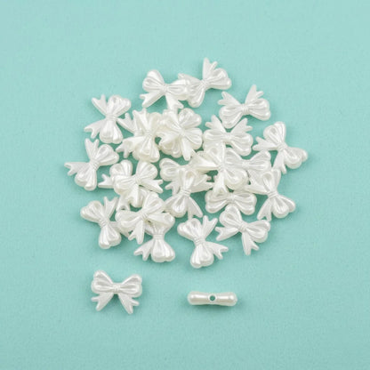 Acrylic | 15x18 mm | Decorative Bow Beads – White Pearl Finish