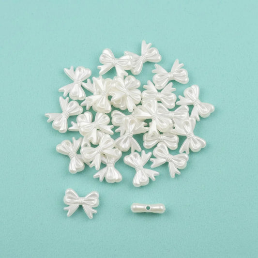 Acrylic | 15x18 mm | Decorative Bow Beads – White Pearl Finish