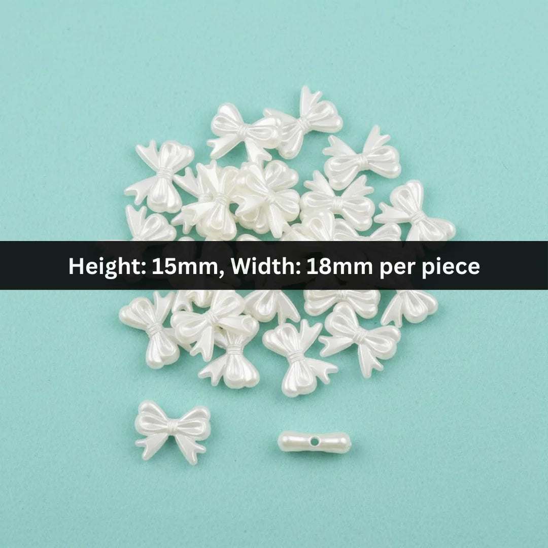 Acrylic | 15x18 mm | Decorative Bow Beads – White Pearl Finish
