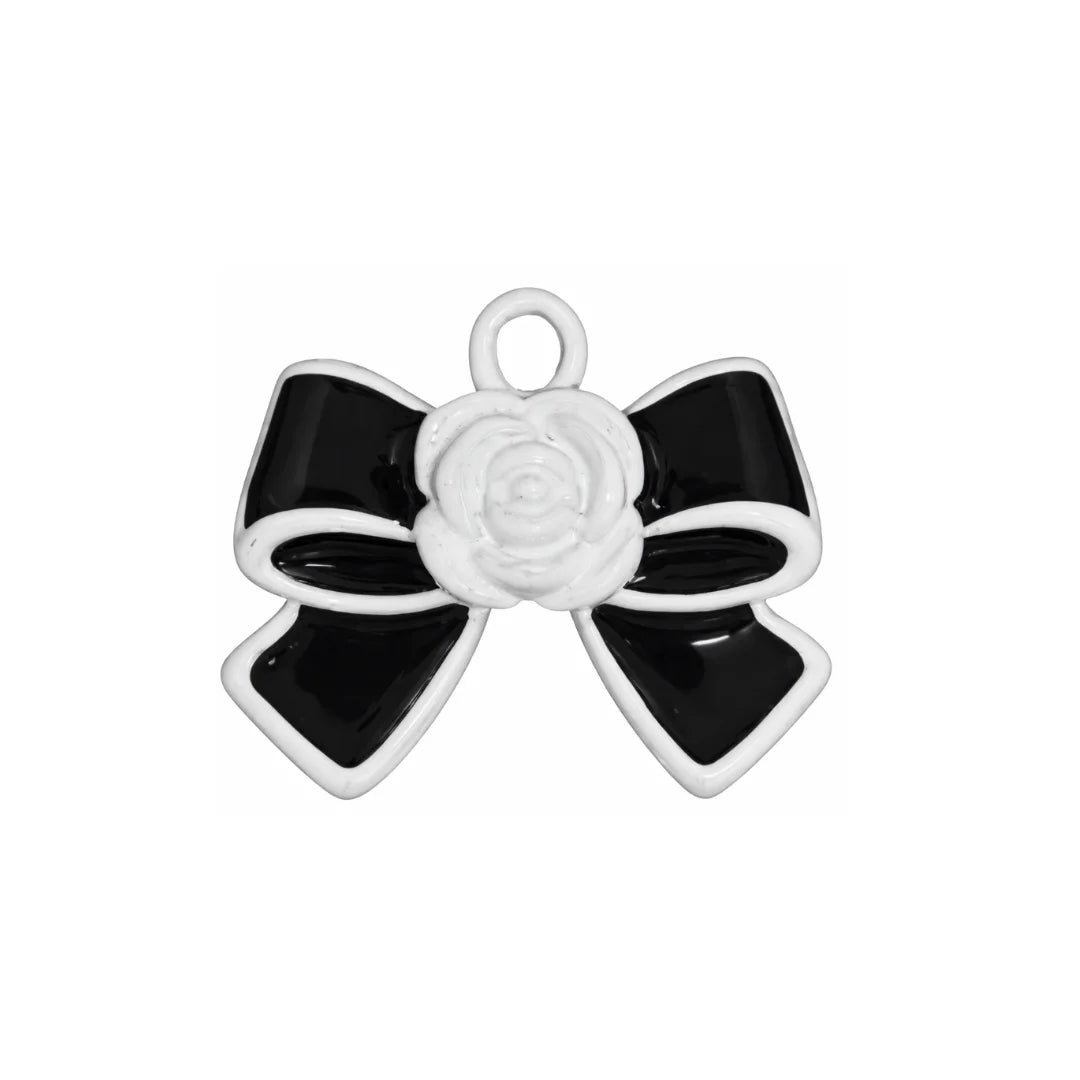 Enamel | 18x20 mm | White Flower Black Bow Charm
