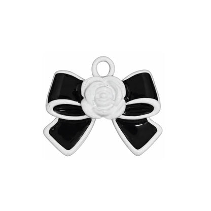 Enamel | 18x20 mm | White Flower Black Bow Charm