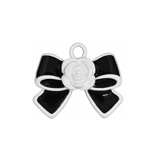 Enamel | 18x20 mm | White Flower Black Bow Charm