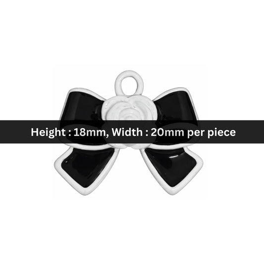 Enamel | 18x20 mm | White Flower Black Bow Charm