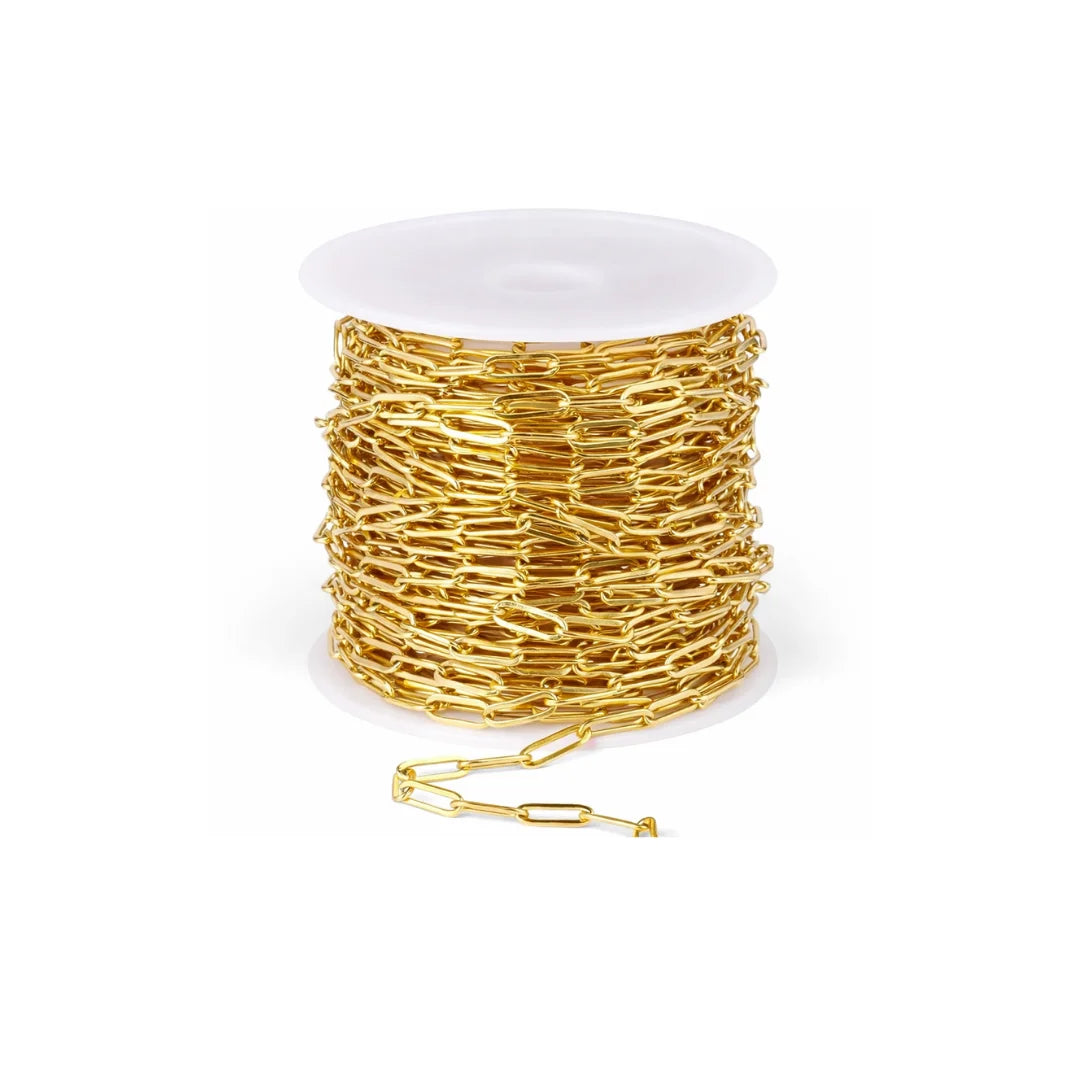 Stainless Steel | 4 mm | Gold Plated Paperclip Chains Roll – Thin | 1 Ft Length