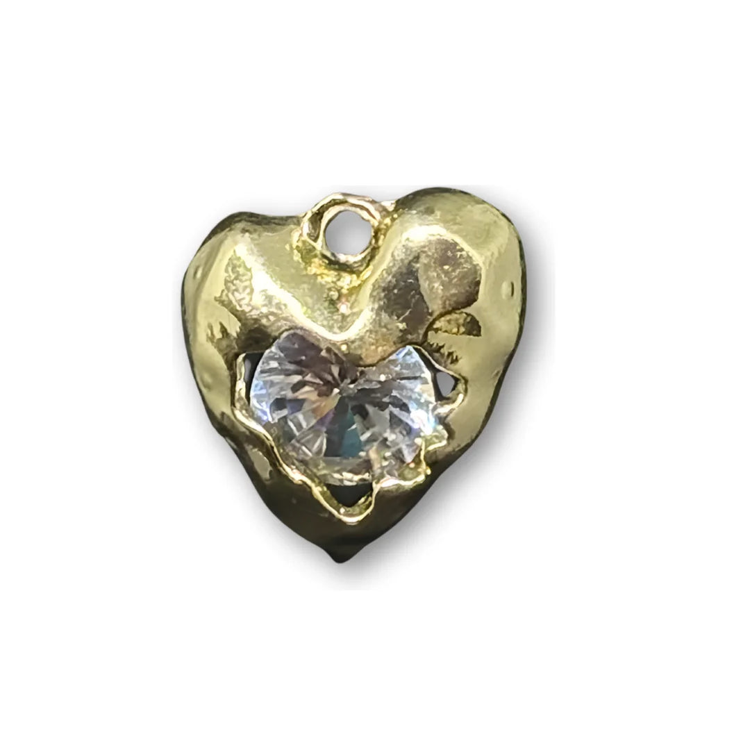 Stainless Steel | 19x12 mm | Gold Tone Crystal Heart Charm