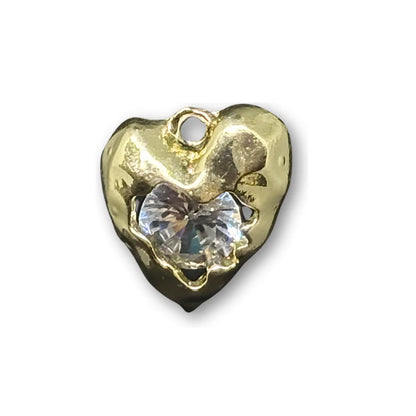 Stainless Steel | 19x12 mm | Gold Tone Crystal Heart Charm