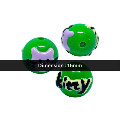Green Kitty Round Bead | 15mm