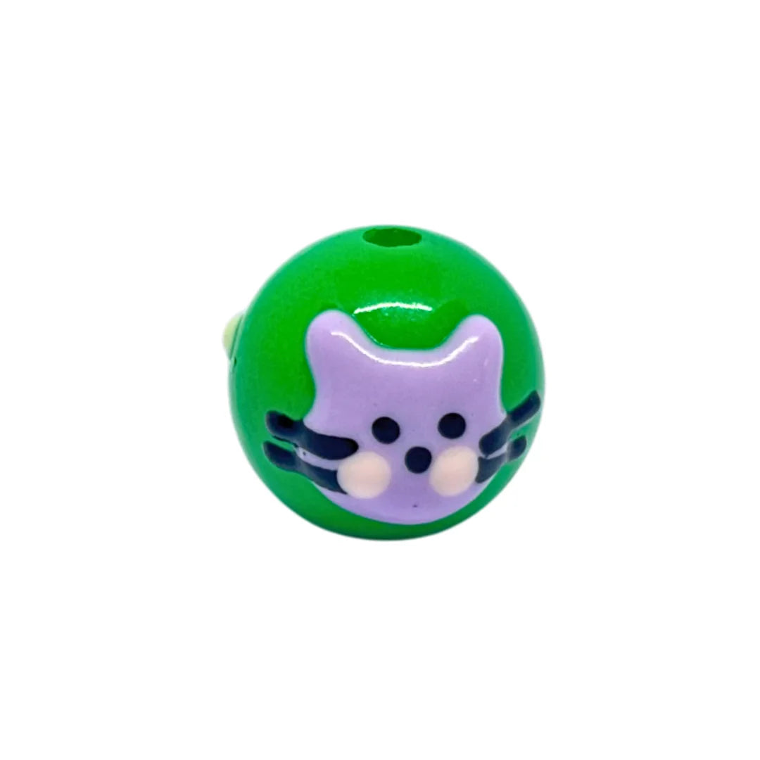 Green Kitty Round Bead | 15mm