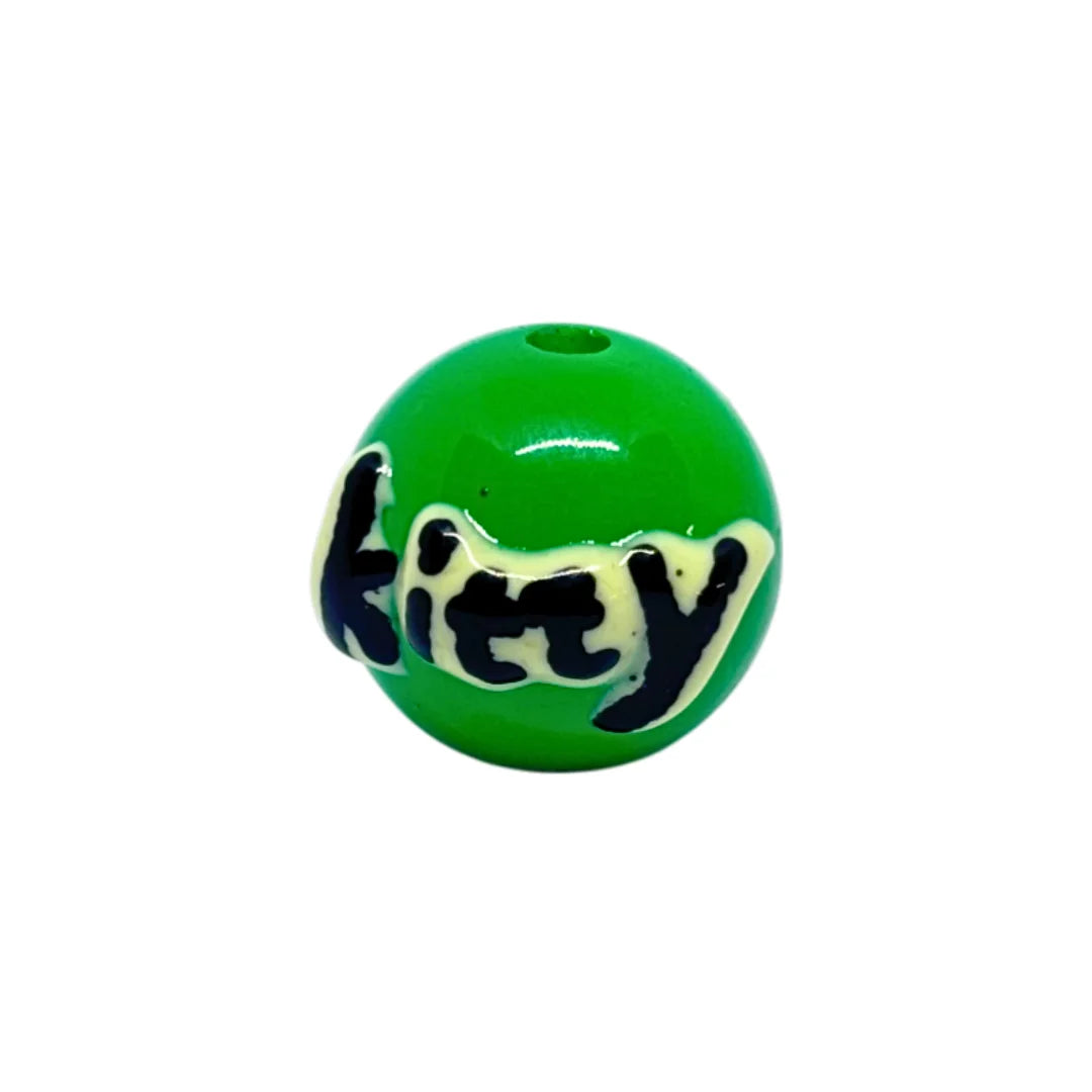 Green Kitty Round Bead | 15mm