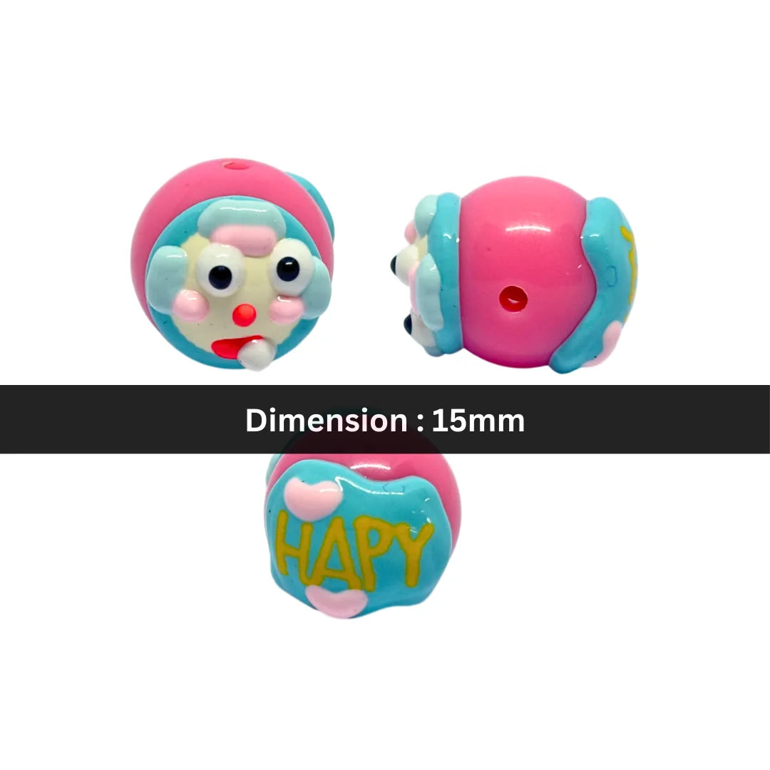 Happy Face Pastel Cartoon Bead | 15mm