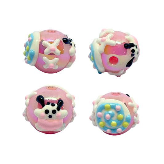 Pink Evil Eye Heart Dot Bead | 15mm