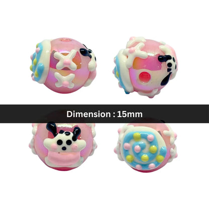 Pink Evil Eye Heart Dot Bead | 15mm