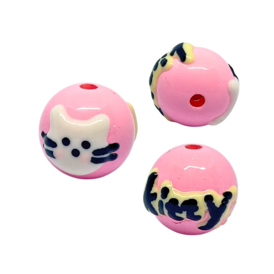 Pink Kitty Round Bead | 15mm