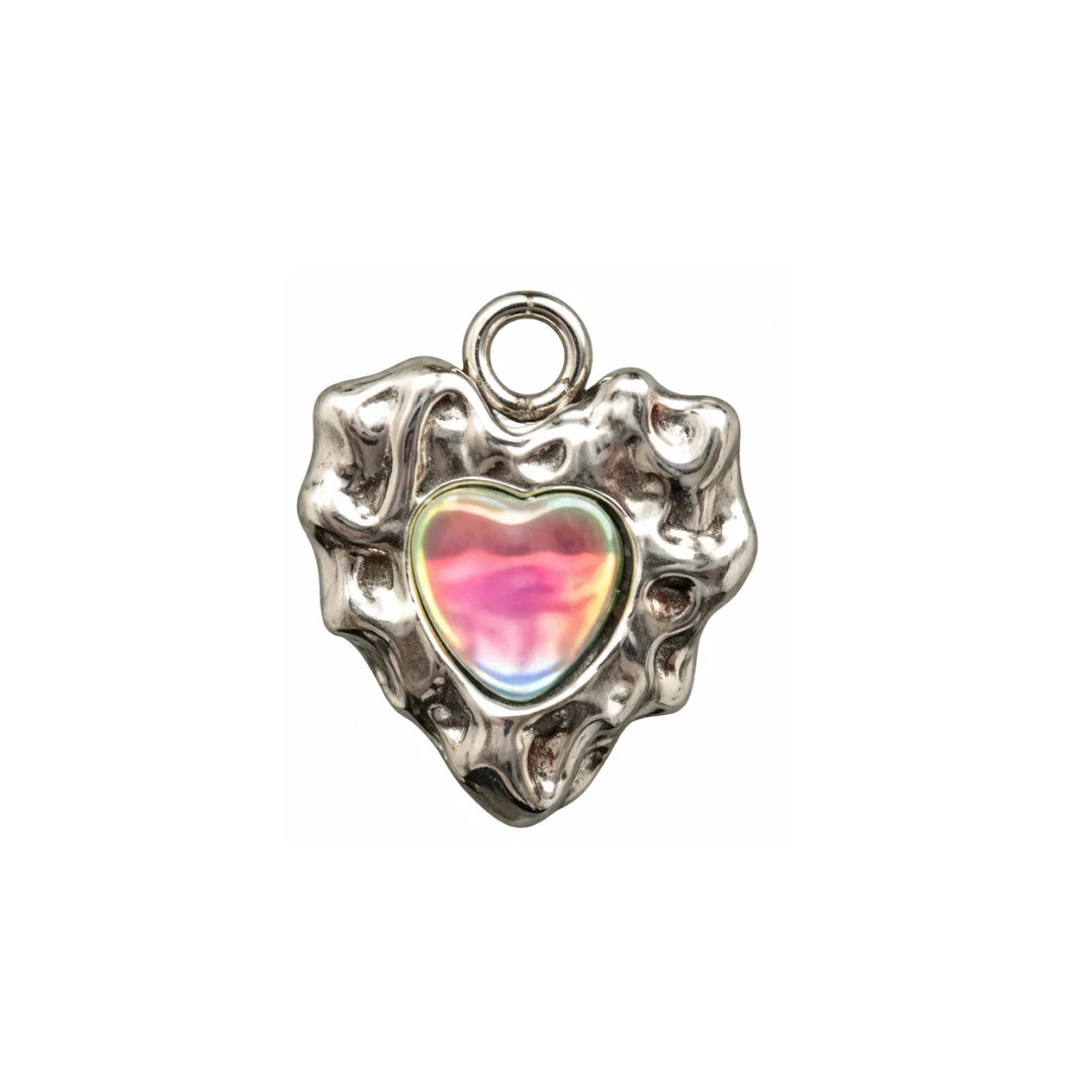 Stainless Steel | 20x19 mm | Pink Stone With Heart Shaped Charm