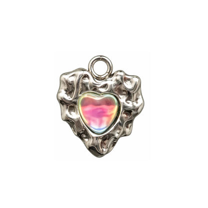 Stainless Steel | 20x19 mm | Pink Stone With Heart Shaped Charm