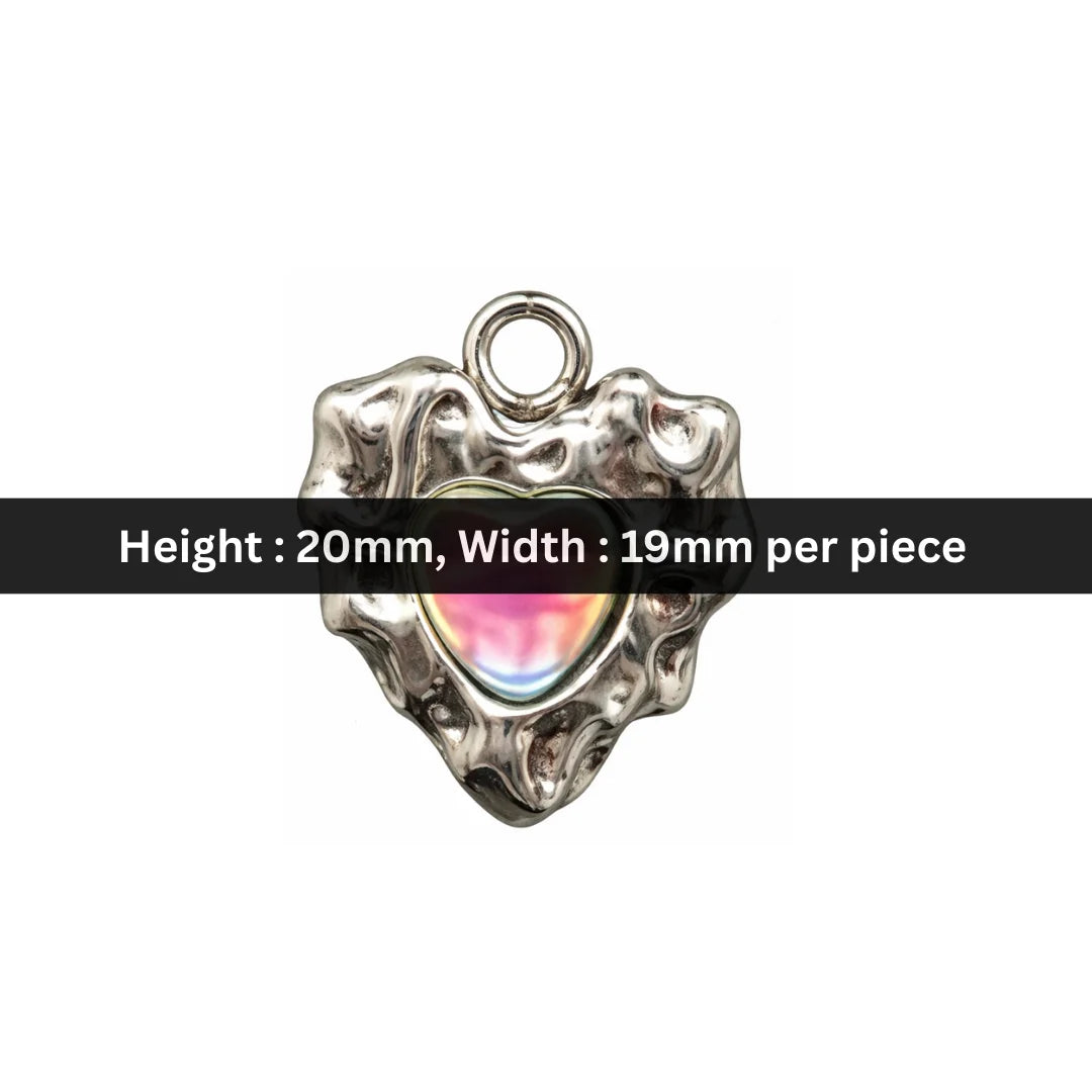 Stainless Steel | 20x19 mm | Pink Stone With Heart Shaped Charm