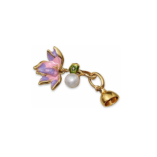 Stainless Steel | 40x20 mm | Pink and lavender Lotus and Pearl Charm - Style 03