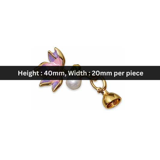 Stainless Steel | 40x20 mm | Pink and lavender Lotus and Pearl Charm - Style 03