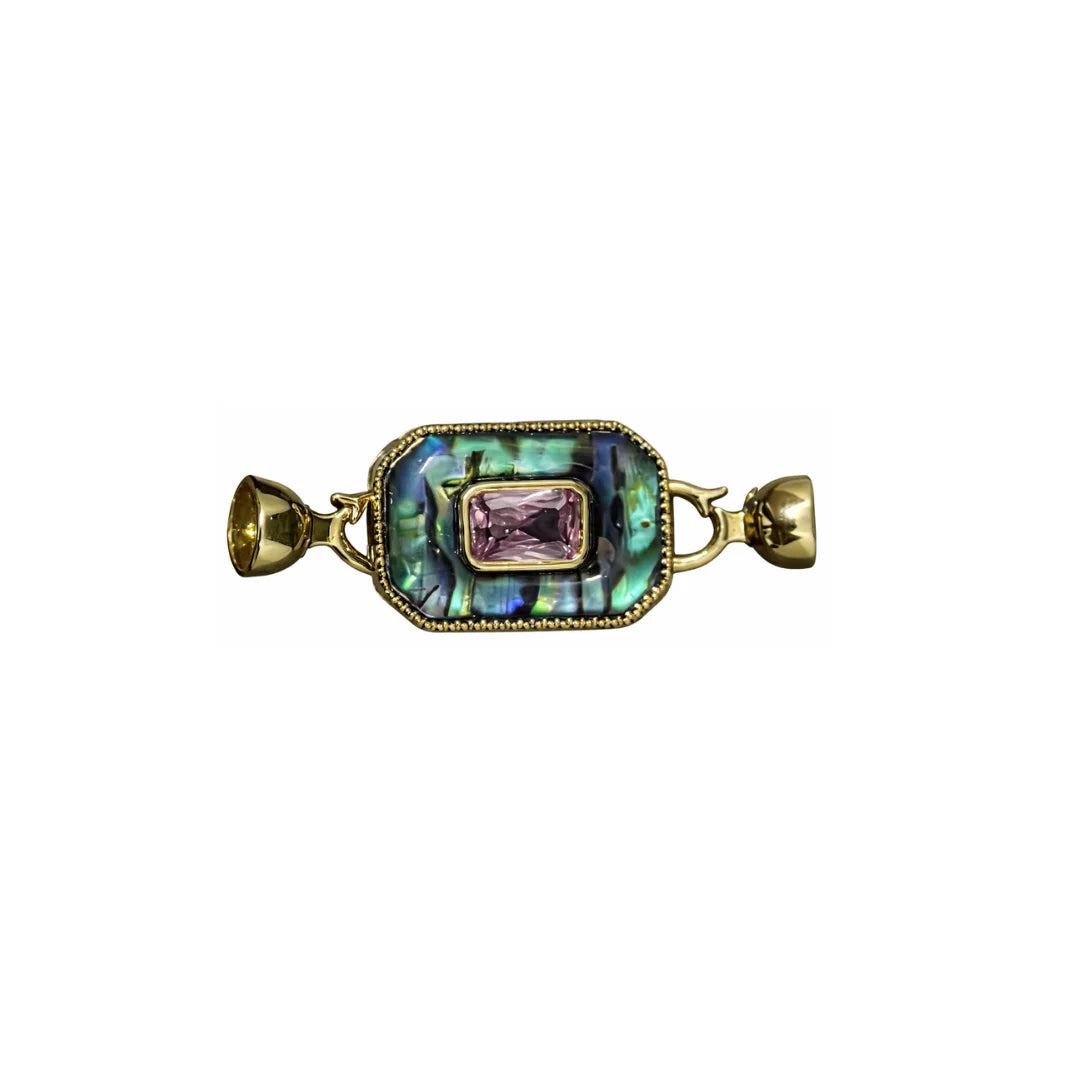 Stainless Steel 40x15 mm | Gold Plated | Rainbow Crystal Charm