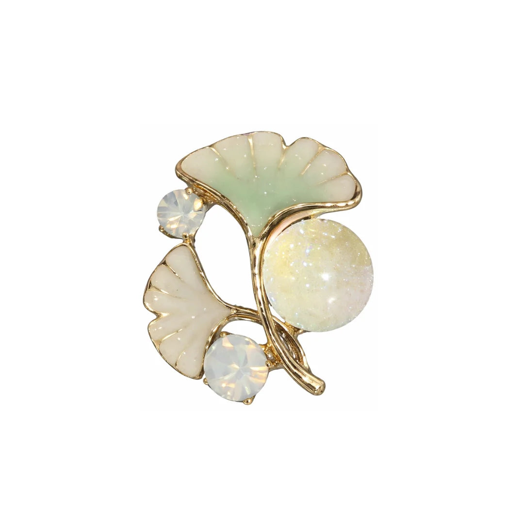 Stainless Steel | 20x18 mm | Iridescent Ginkgo Leaf Brooch