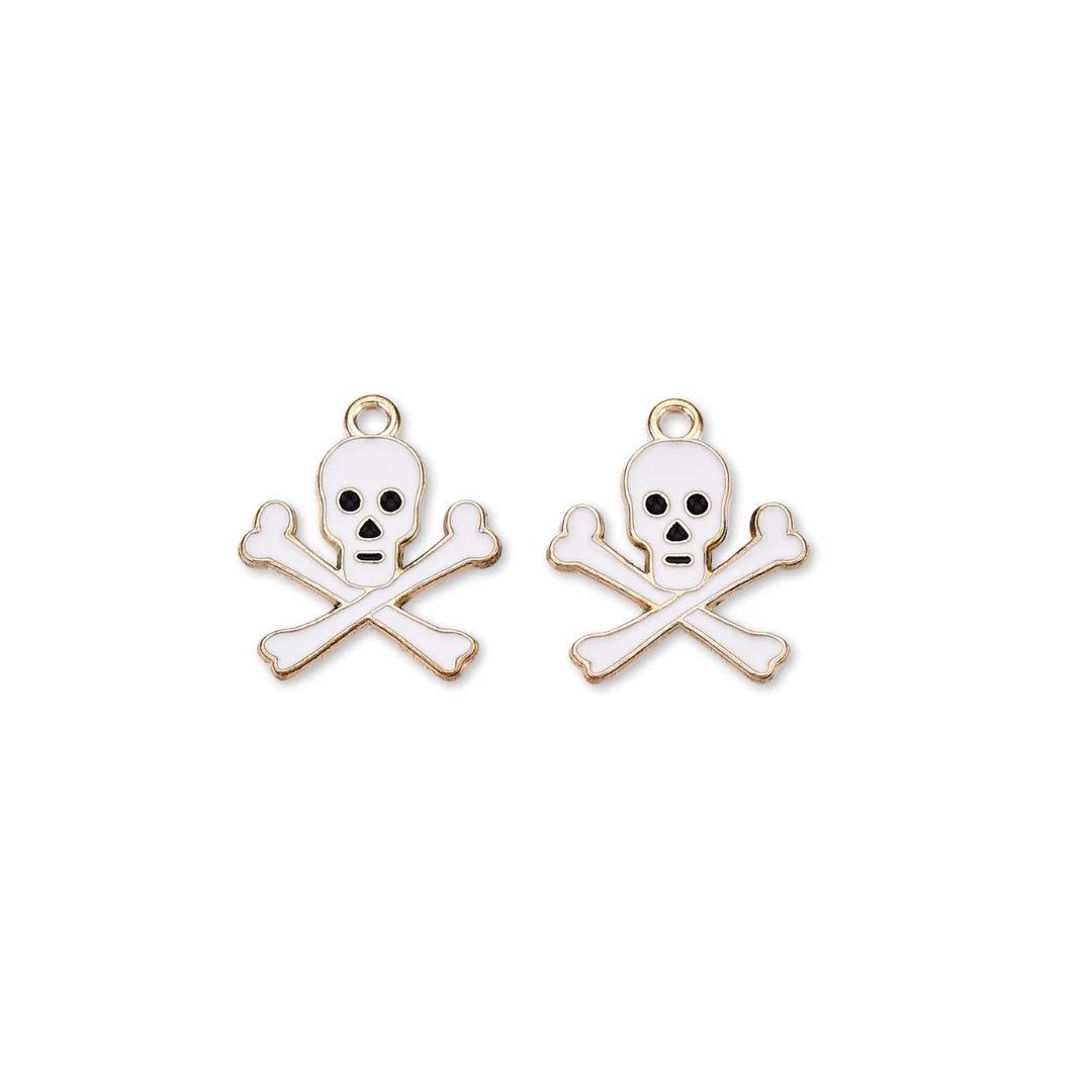 20x15 mm | White Enamel Crossbones Skeleton Charm