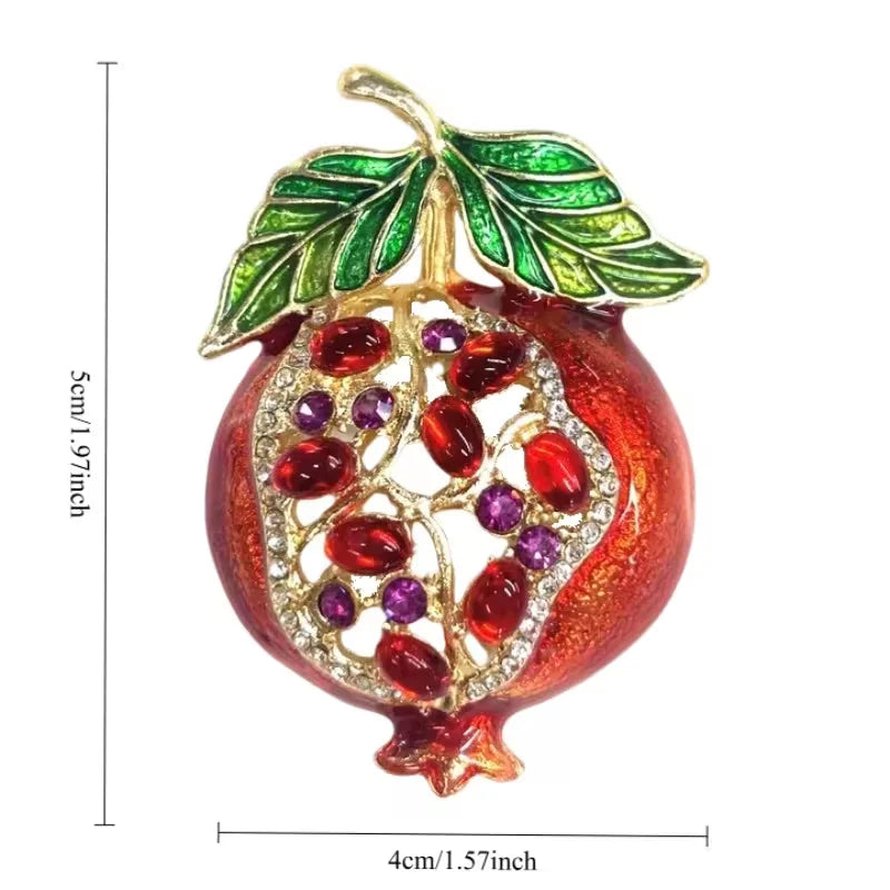5x4 cm | Pomegranate Pin Adorned Brooch with Rhinestones