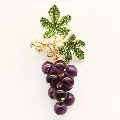 7.5cm x 3.3cm | Charming Enamel Grape Brooch with Rhinestone