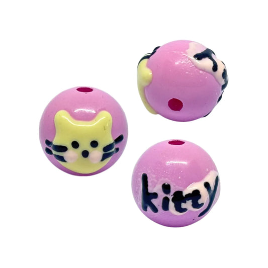 Lavender Kitty Round Bead | 15mm