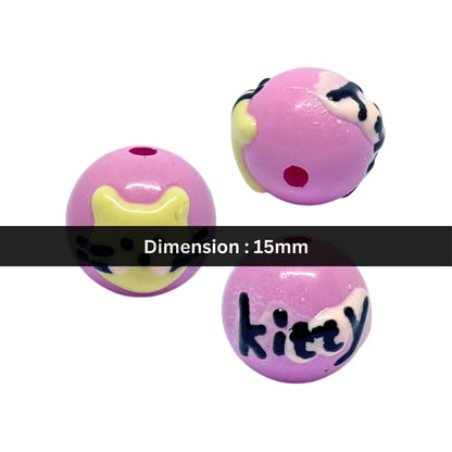 Lavender Kitty Round Bead | 15mm