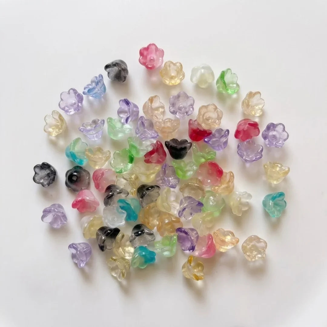 Tulips Flower Glass Beads Combo Pack – 50 Pieces with 6 Color Variety