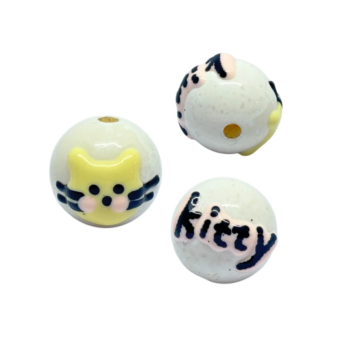 White Kitty Round Bead | 15mm
