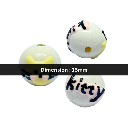 White Kitty Round Bead | 15mm